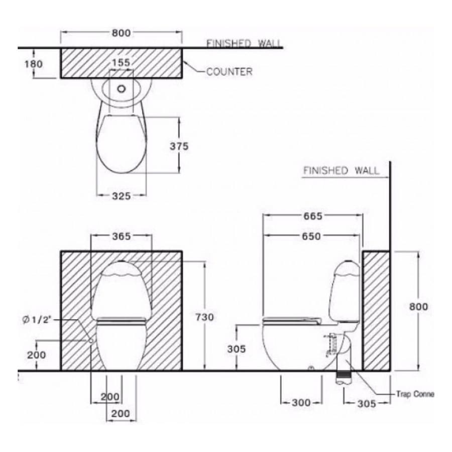 Bản vẽ Bàn cầu hai khối trẻ em COTTO C15037 WH