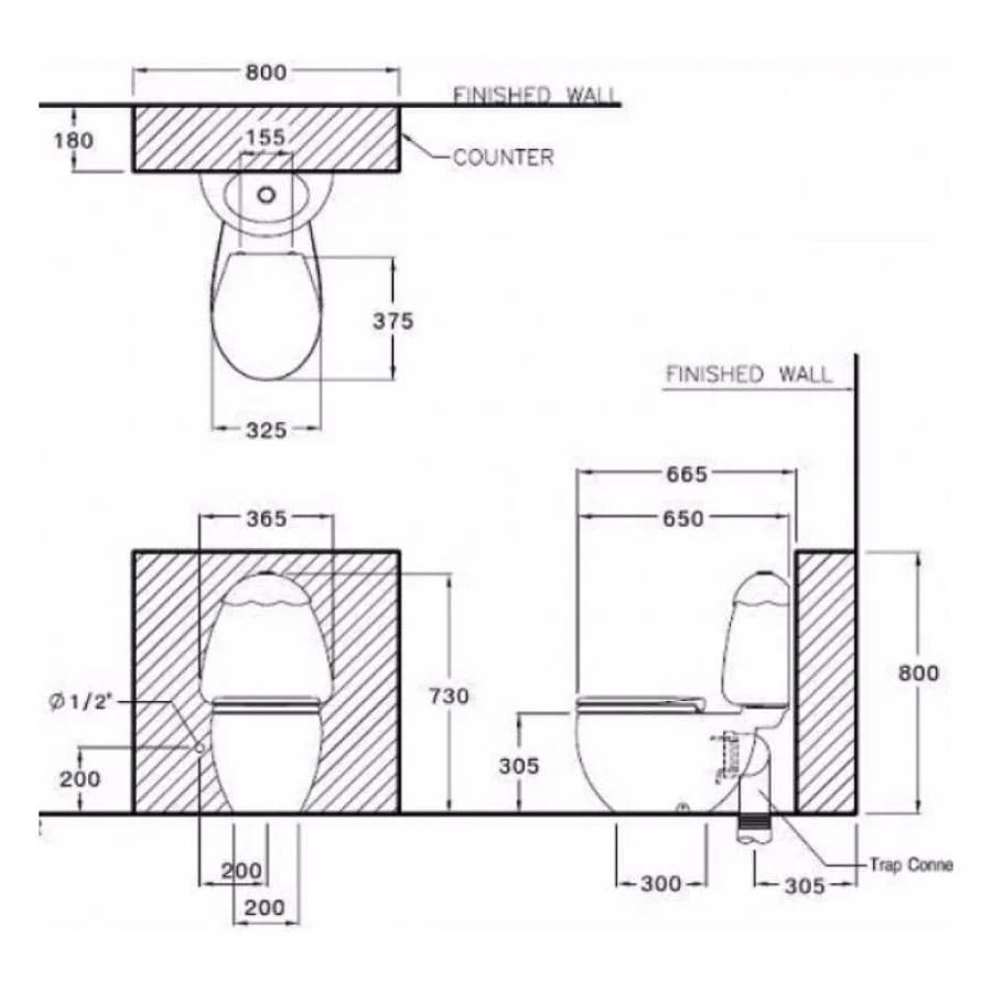 Bản vẽ Bàn cầu hai khối trẻ em COTTO C15037 WH