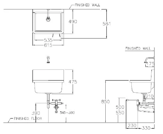 Bản vẽ Chậu Dịch Vụ Treo Tường COTTO C2400