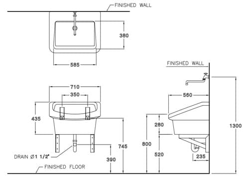 Bản vẽ Chậu Dịch Vụ Treo Tường COTTO C2800