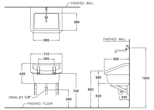 Bản vẽ Chậu Dịch Vụ Treo Tường COTTO C2800