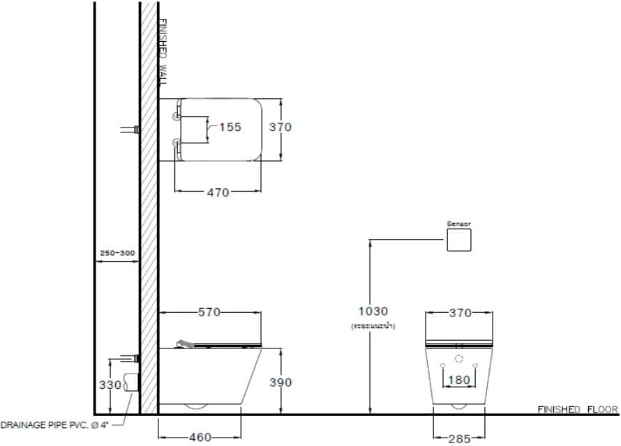 Bản vẽ Bàn cầu treo tường thoát ngang COTTO SC197627(T)