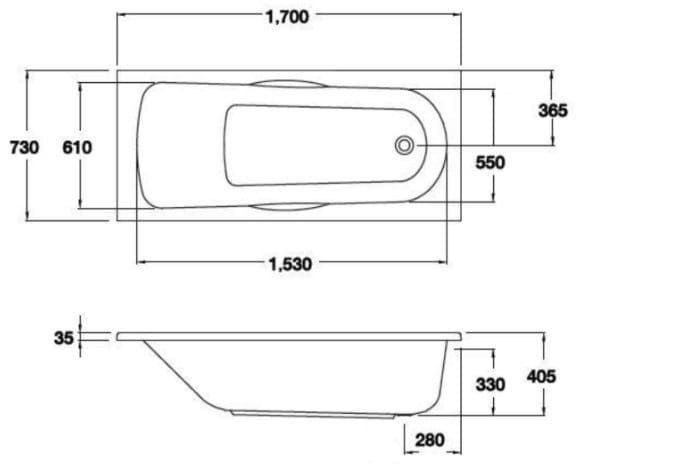 Bản vẽ Bồn tắm xây có thanh vịn 1.7m COTTO BH227PP(H)
