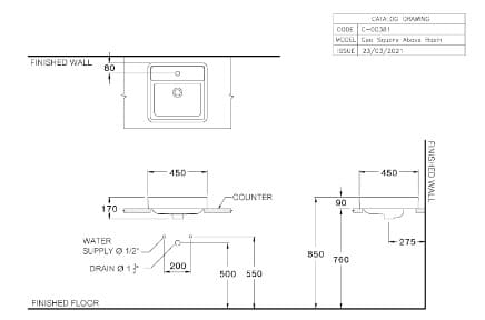 Bản vẽ Chậu rửa mặt đặt bàn COTTO C00381 MBK