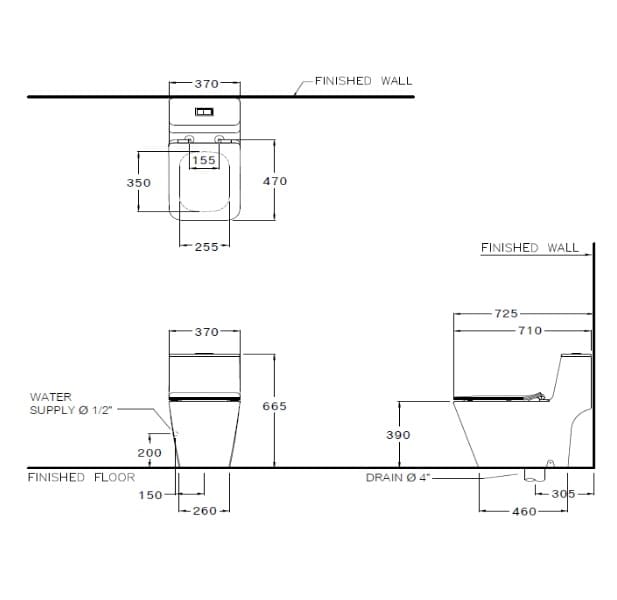 Bản vẽ Bàn Cầu 1 Khối COTTO C1032 MBK