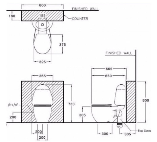 Bản vẽ Bàn cầu hai khối trẻ em COTTO C15037 KW
