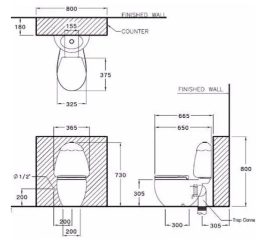 Bản vẽ Bàn cầu hai khối trẻ em COTTO C15037 KW