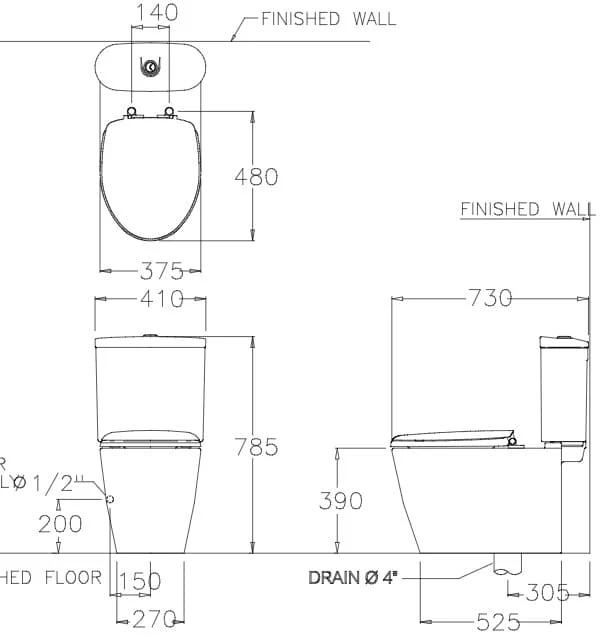 Bản vẽ Bàn Cầu 2 Khối COTTO C16817
