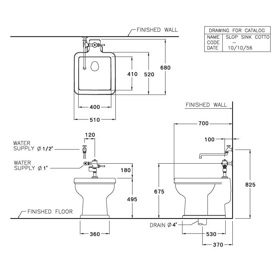 Bản vẽ Chậu Lavabo Dịch Vụ Treo Tường COTTO C3300