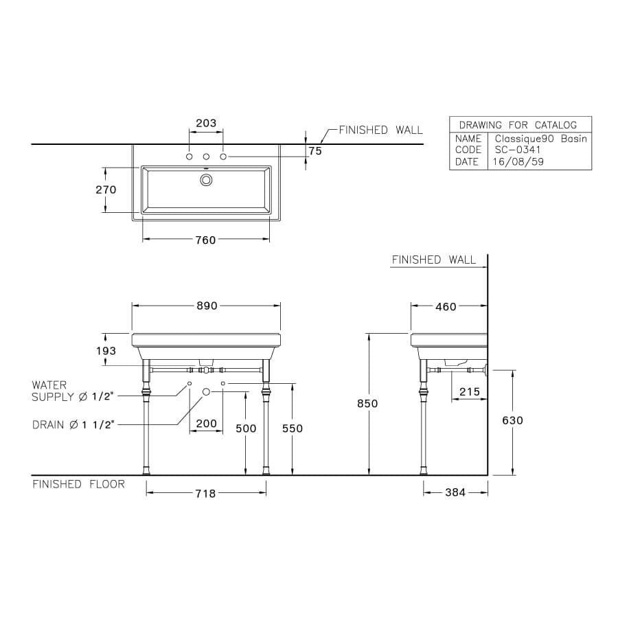 Bản vẽ Chậu Rửa Lavabo Treo Tường COTTO SC0341