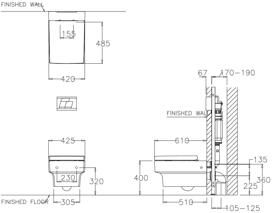 Bản vẽ Bàn cầu treo tường thoát ngang COTTO SC19777(F)