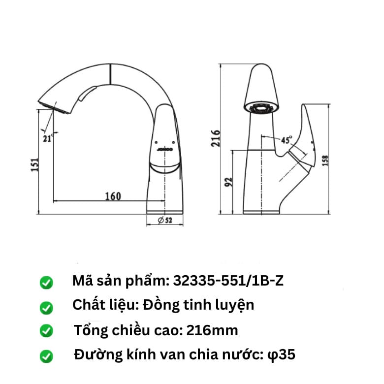 Bản vẽ Vòi Lavabo Nóng Lạnh Jomoo 32335-551/1B-Z