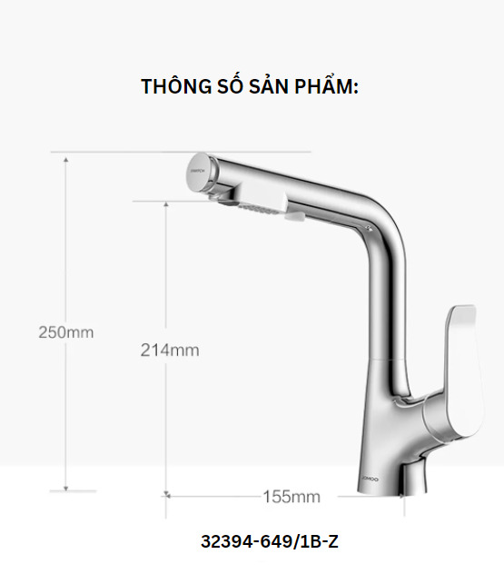 Bản vẽ Vòi Lavabo Nóng Lạnh Dây Rút Jomoo 32394-649/1B-Z