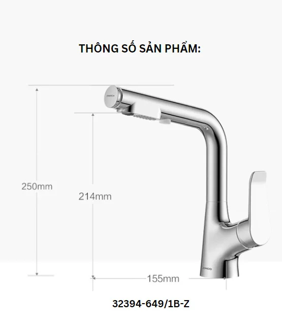 Bản vẽ Vòi Lavabo Nóng Lạnh Dây Rút Jomoo 32394-649/1B-Z