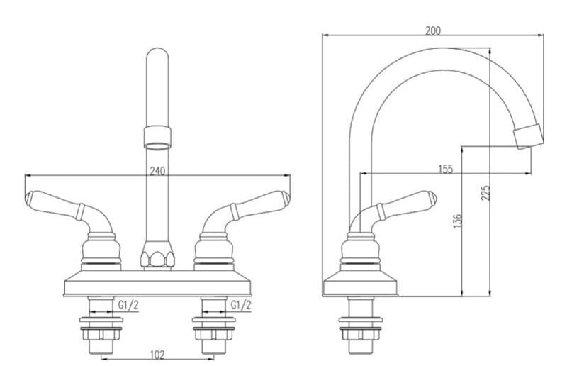 Bản vẽ Vòi Lavabo Nóng Lạnh 3 Lỗ Jomoo 2203-249/1C1-Z