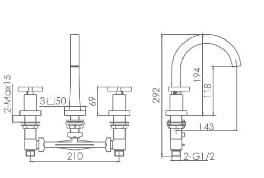 Bản vẽ Vòi Lavabo Nóng Lạnh 3 Lỗ Jomoo 22030-231/1B-I011