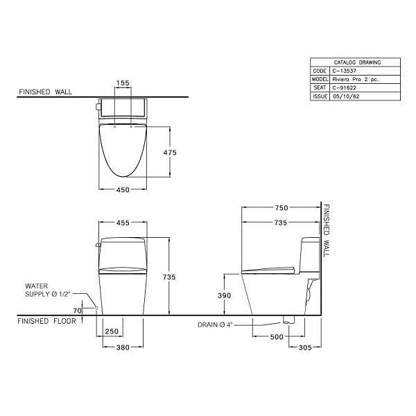 Bản vẽ Bàn Cầu 2 Khối COTTO C13537