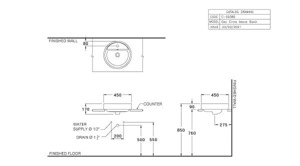Bản vẽ Chậu Lavabo Đặt Bàn Màu Hồng Cotto C003807 FR