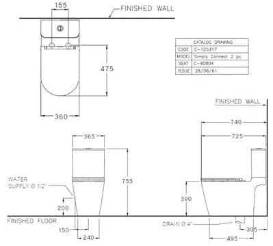 Bản vẽ Bàn Cầu 2 Khối COTTO C125317