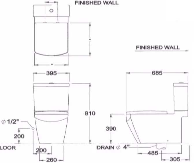 Bản vẽ Bàn Cầu 2 Khối COTTO C17087(CN)