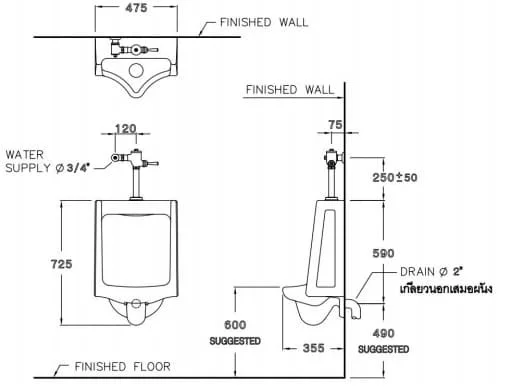 Bản vẽ Bồn Tiểu Nam Treo Tường COTTO C303