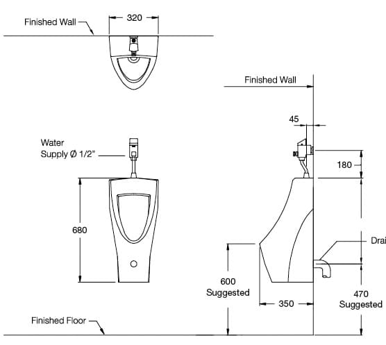 Bản vẽ Bồn Tiểu Nam Treo Tường COTTO C31217