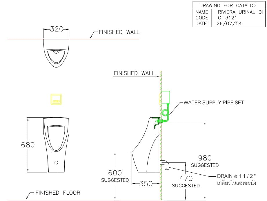 Bản vẽ Bồn Tiểu Nam Treo Tường COTTO C31217BI