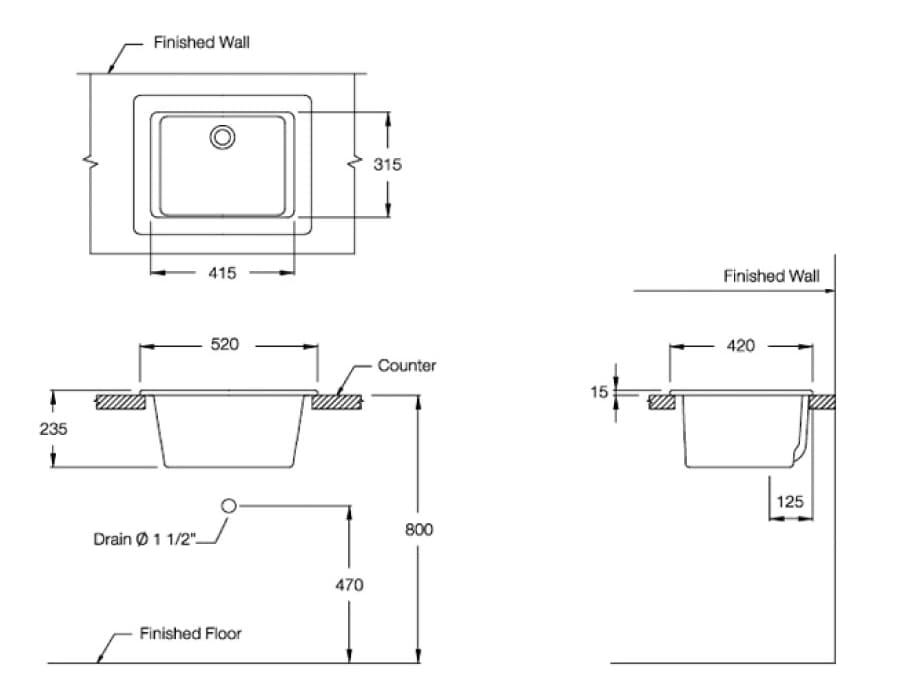 Bản vẽ Chậu Lavabo Dịch Vụ Treo Tường COTTO C5201