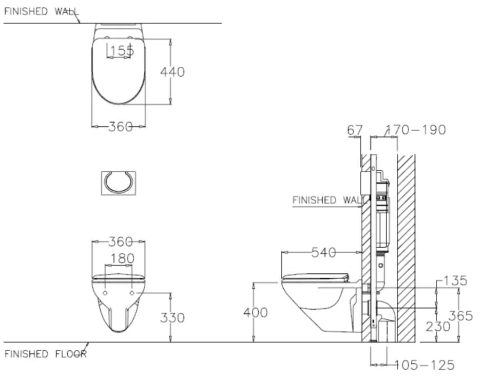 Bản vẽ Bàn cầu treo tường thoát ngang COTTO SC199(F)