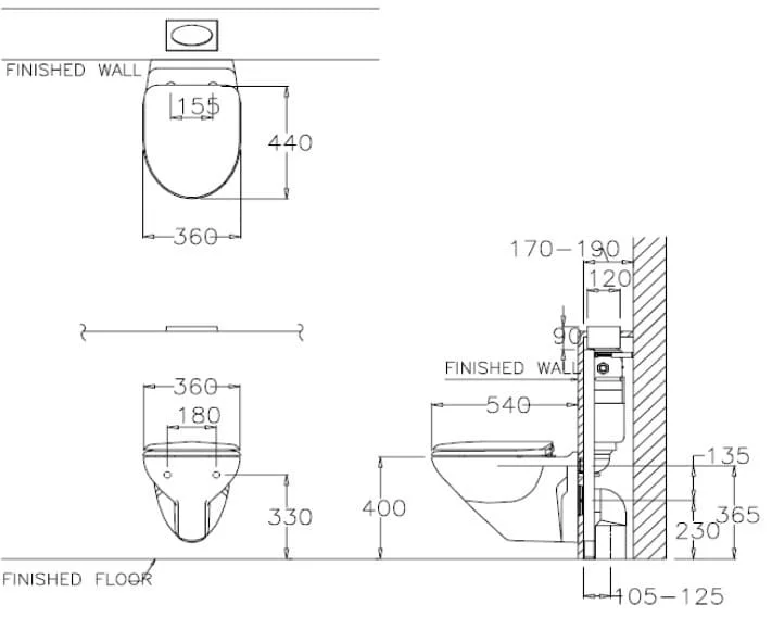 Bản vẽ Bàn cầu treo tường thoát ngang COTTO SC199(T)