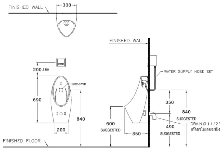 Bản vẽ Bồn Tiểu Nam Treo Tường COTTO C30207BI 