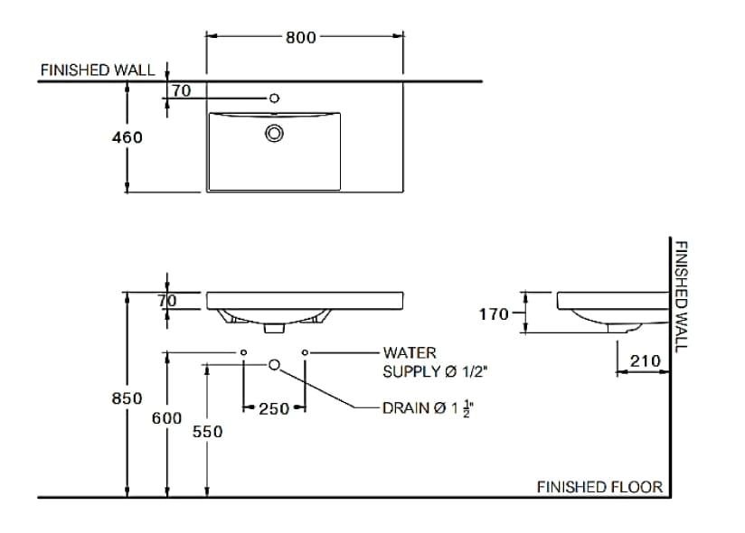 Bản vẽ Chậu Lavabo Treo Tường Cotto C00647