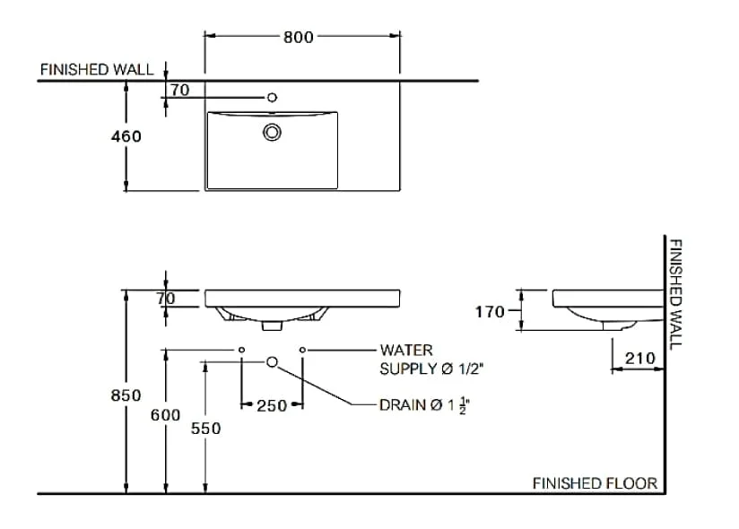 Bản vẽ Chậu Lavabo Treo Tường Cotto C00647