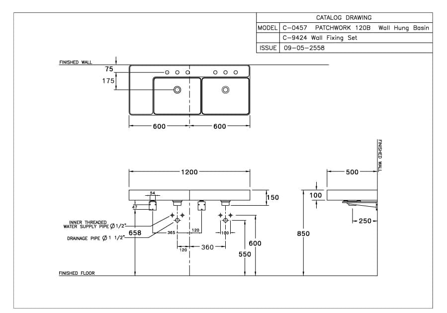 Bản Vẽ Chậu Lavabo Treo Tường Cotto C0457 