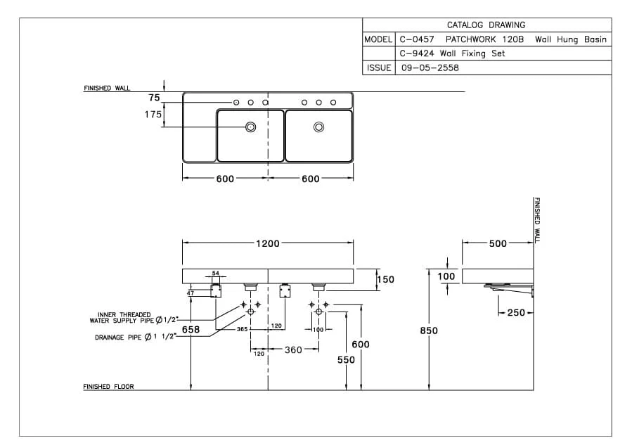 Bản Vẽ Chậu Lavabo Treo Tường Cotto C0457 