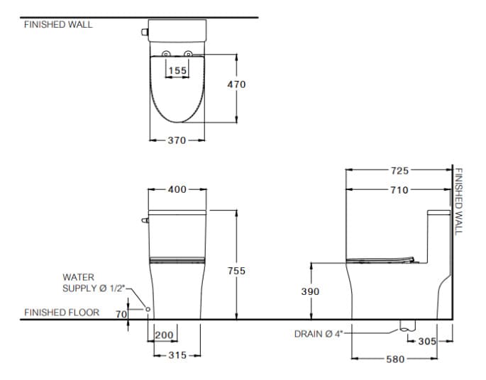 Bản vẽ Bàn Cầu 1 Khối COTTO C105617