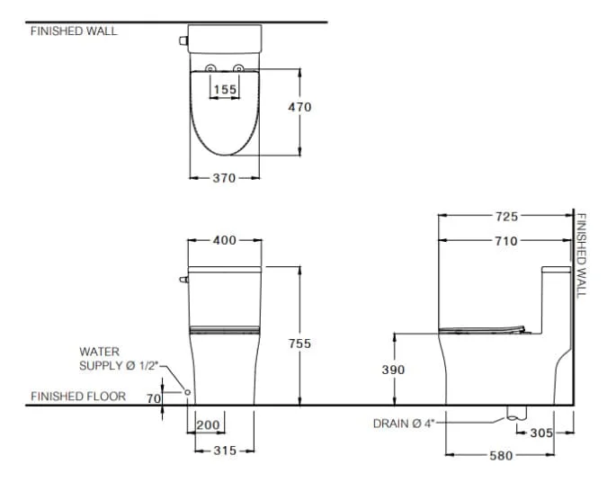 Bản vẽ Bàn Cầu 1 Khối COTTO C105617