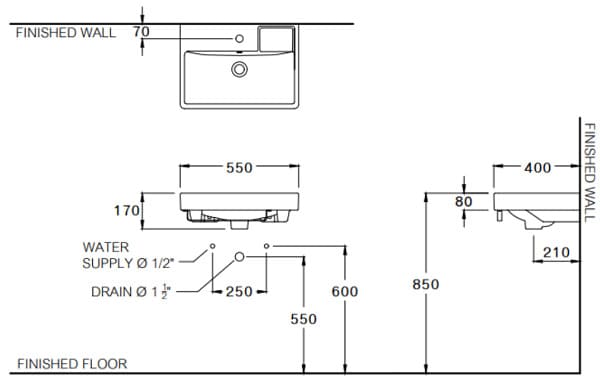 Chậu Lavabo Đặt Bàn Cotto Chậu Lavabo Treo Tường Cotto C006317