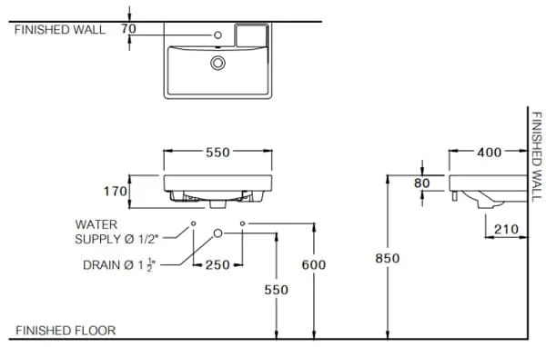 Chậu Lavabo Đặt Bàn Cotto Chậu Lavabo Treo Tường Cotto C006317