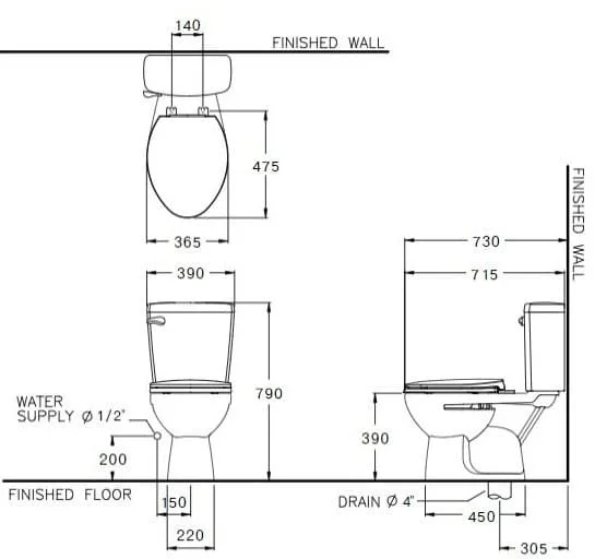 Bản Vẽ Bàn Cầu 2 Khối Xả Gạt COTTO C13444(CN4)
