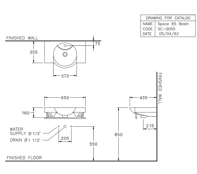 Bản vẽ Chậu Lavabo Treo Tường Cotto SC0055