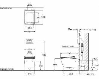 Bản vẽ Bàn cầu treo tường thoát ngang COTTO SC19337(F)