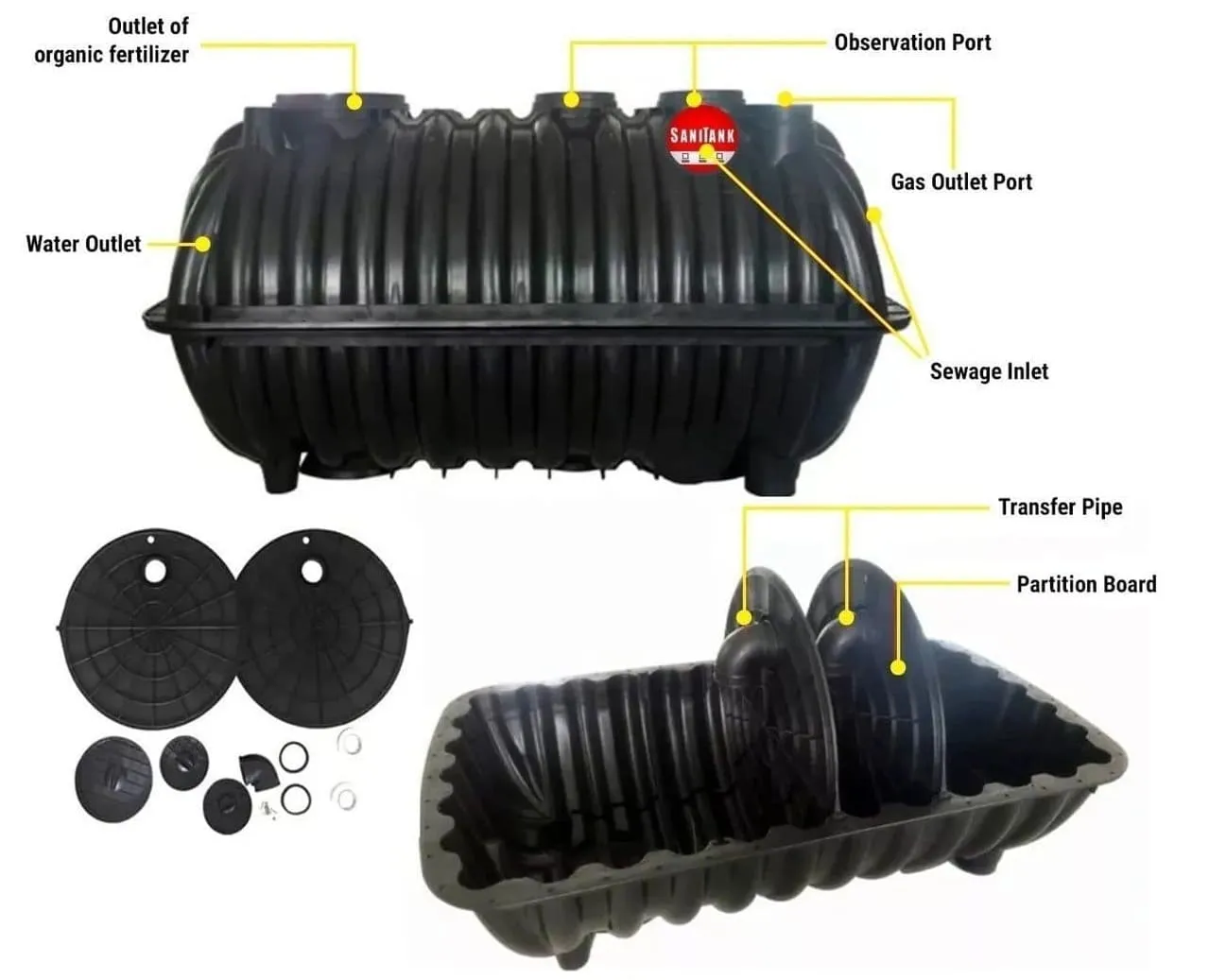 Cấu tạo bể tự hoại 3 ngăn AquaRe 1500 lít AQRB 1.5