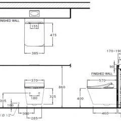 Bản vẽ Bàn cầu treo tường nắp rửa điện tử COTTO SC197627(F)(CV8)