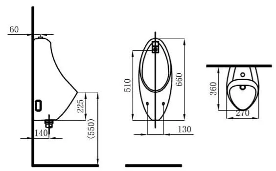 Bản vẽ Bồn Tiểu Nam Treo Tường Jomoo 1311-1/11Z-I011