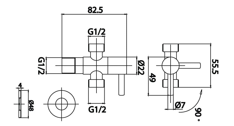 Bản vẽ kỹ thuật Van Khóa Âm Tường COTTO CT1702(HM)