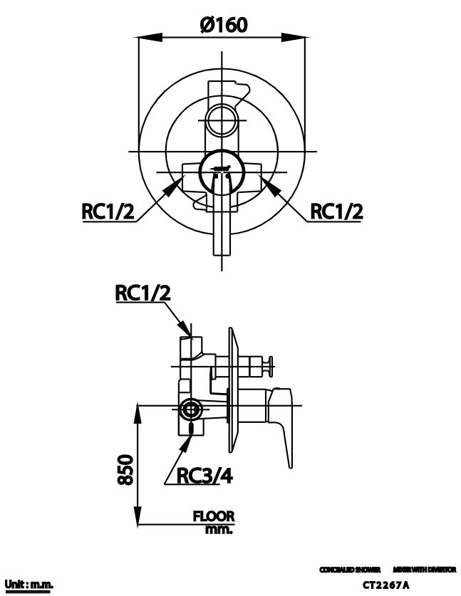 Bản vẽ Củ sen tắm âm tường COTTO CT2267A