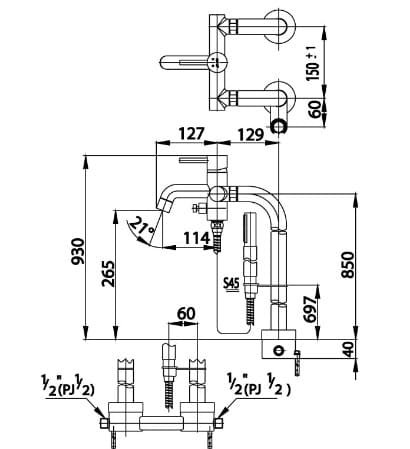 Bản vẽ Vòi sen bồn tắm đặt sàn COTTO CT338AXS45