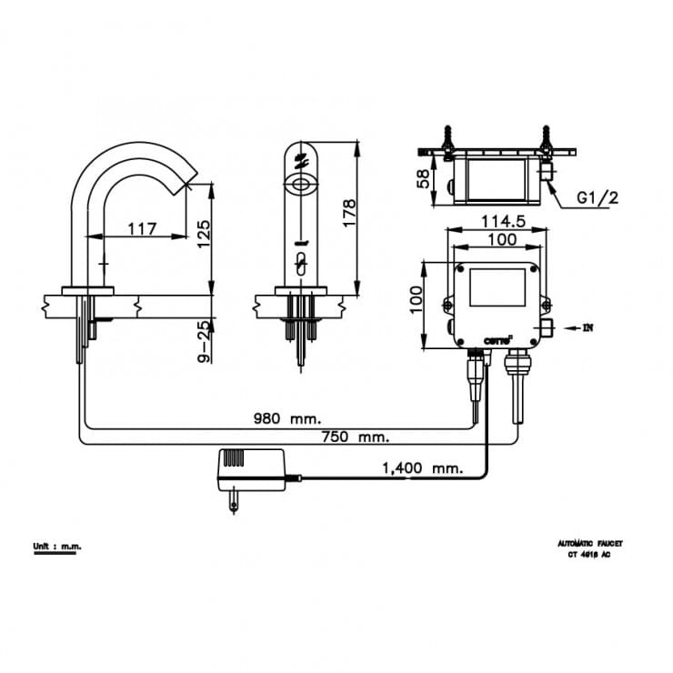 Bản vẽ Vòi Rửa Mặt Lavabo Cảm Ứng Lạnh Cotto CT4916AC