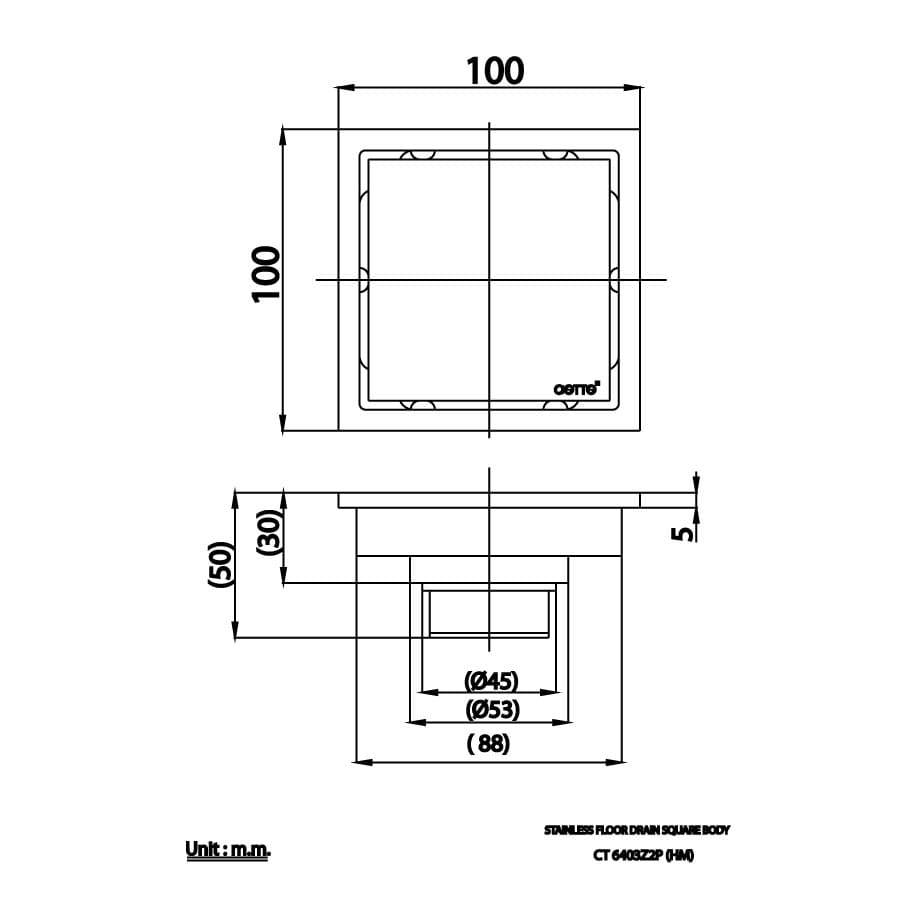 Bản vẽ Ga thoát sàn COTTO CT6403Z2P(HM)
